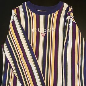 Guess Men’s Long Sleeve Striped Logo Tee